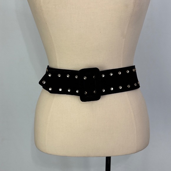 Sandy Duftler Designs Accessories - Sandy Duftler Designs Black Velvet Rhinestone Studded Wide Belt Lg 29-34 Waist